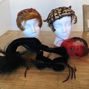 Vintage Fascinators feathered hats- lot of 5